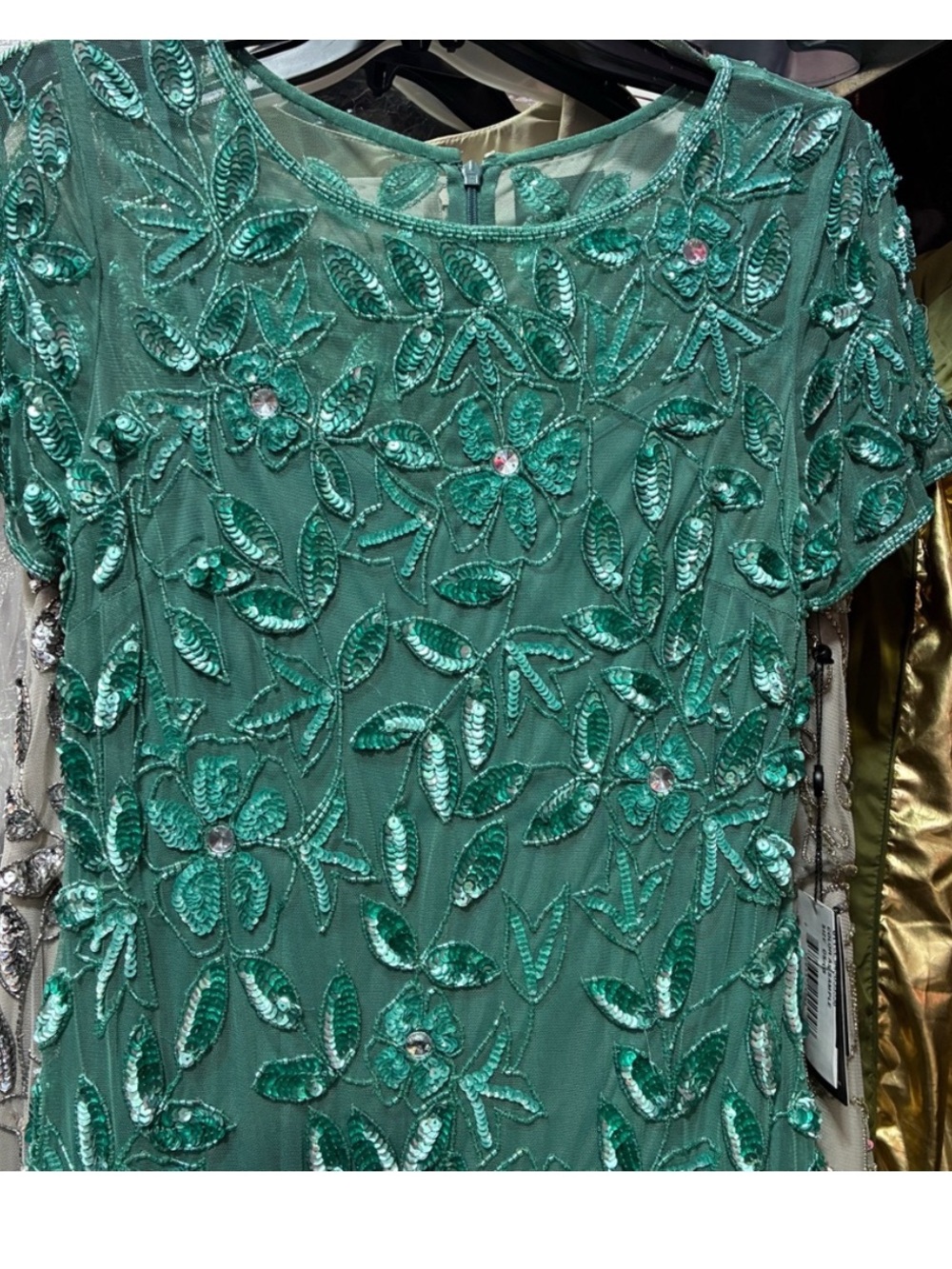 Adrianna Papell Dress SZ 6 Jade Green Beaded Sequin Gown Formal Evening NWT GALA - Picture 12 of 14